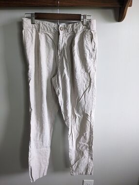 Old Navy Linen Blend Pants Women Medium Tall Loose Taper Beige